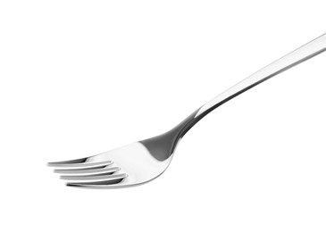 One shiny silver fork isolated on white