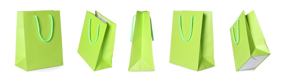 Image of Light green shopping bag isolated on white, different sides