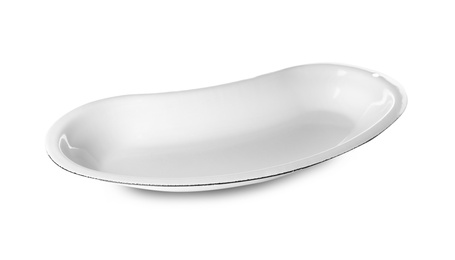 Photo of Empty kidney dish on white background. Medical object