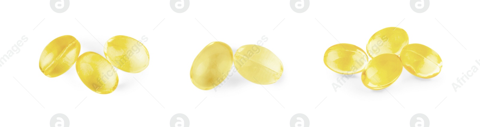 Image of Collage of vitamin pills isolated on white