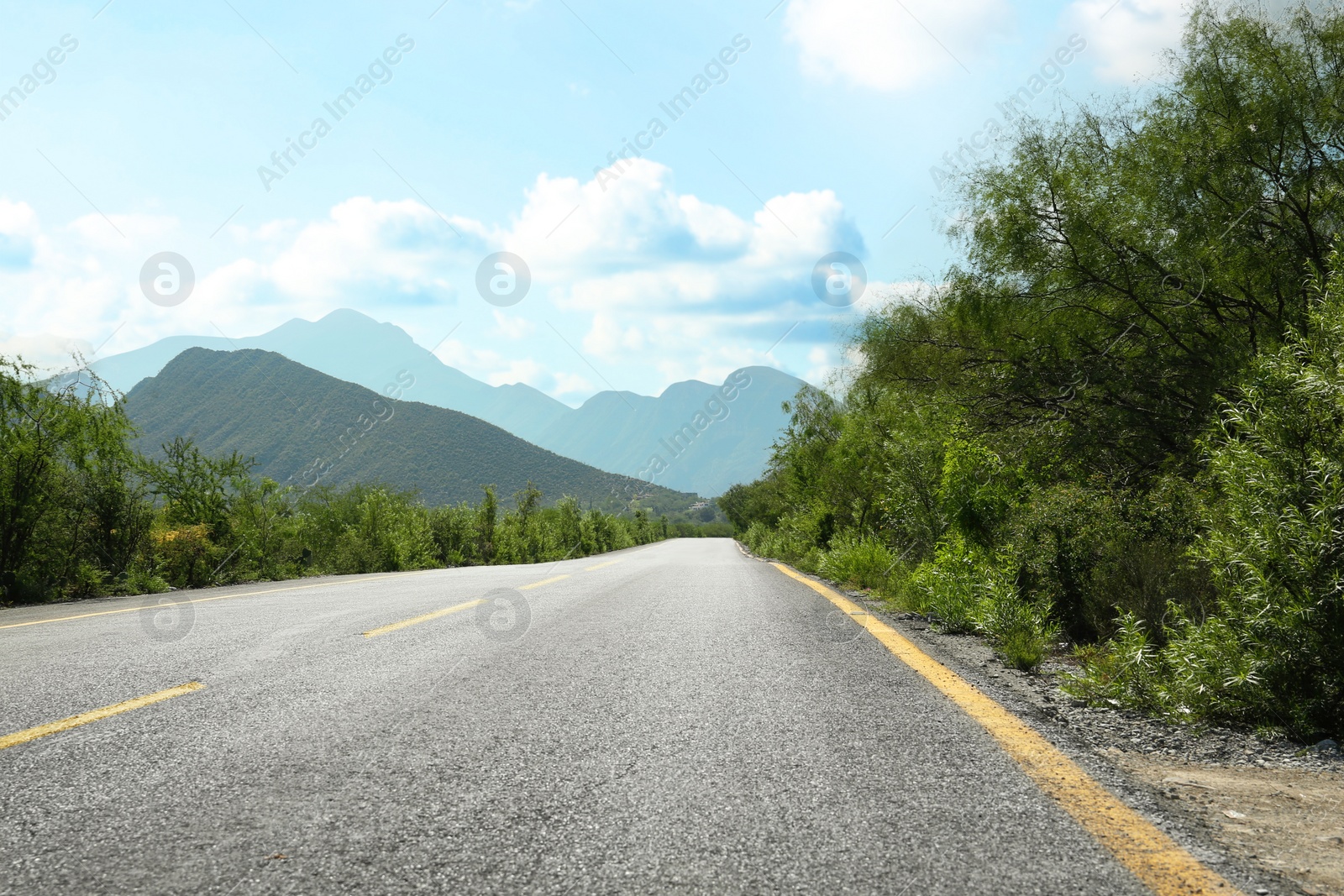 Image of Empty asphalt road in mountains. Picturesque landscape