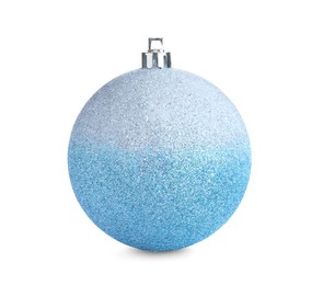 Photo of Beautiful light blue Christmas ball isolated on white