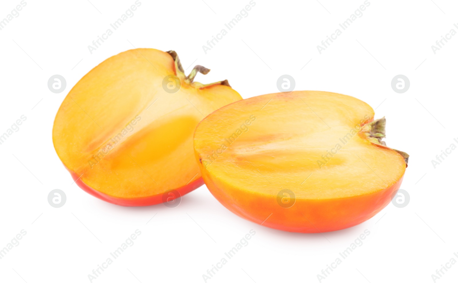 Photo of Pieces of fresh persimmon fruit isolated on white