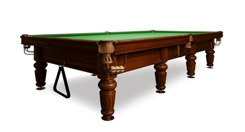 Image of Billiard table with rack and balls on white background
