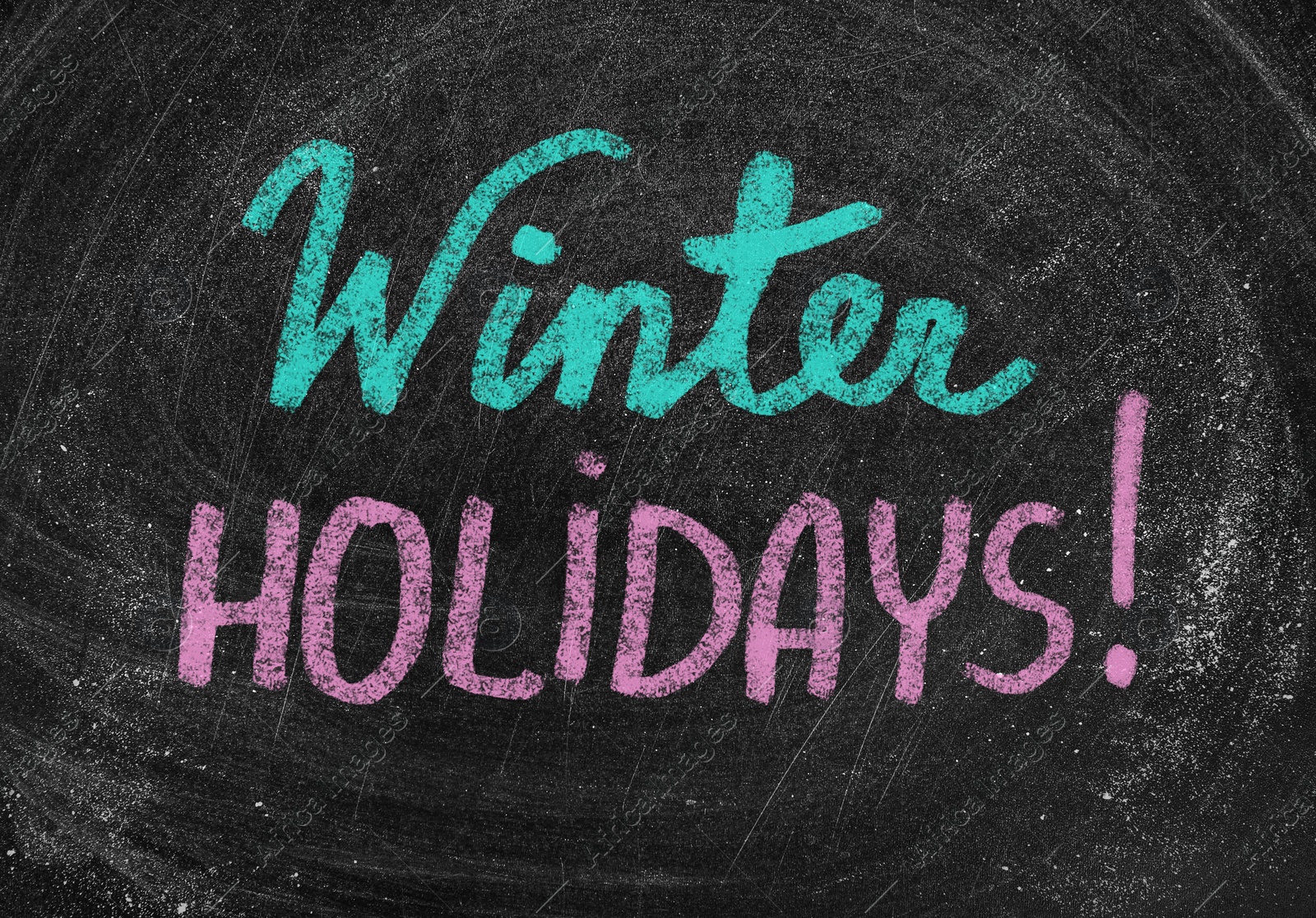 Image of Text Winter Holidays on school chalkboard as background