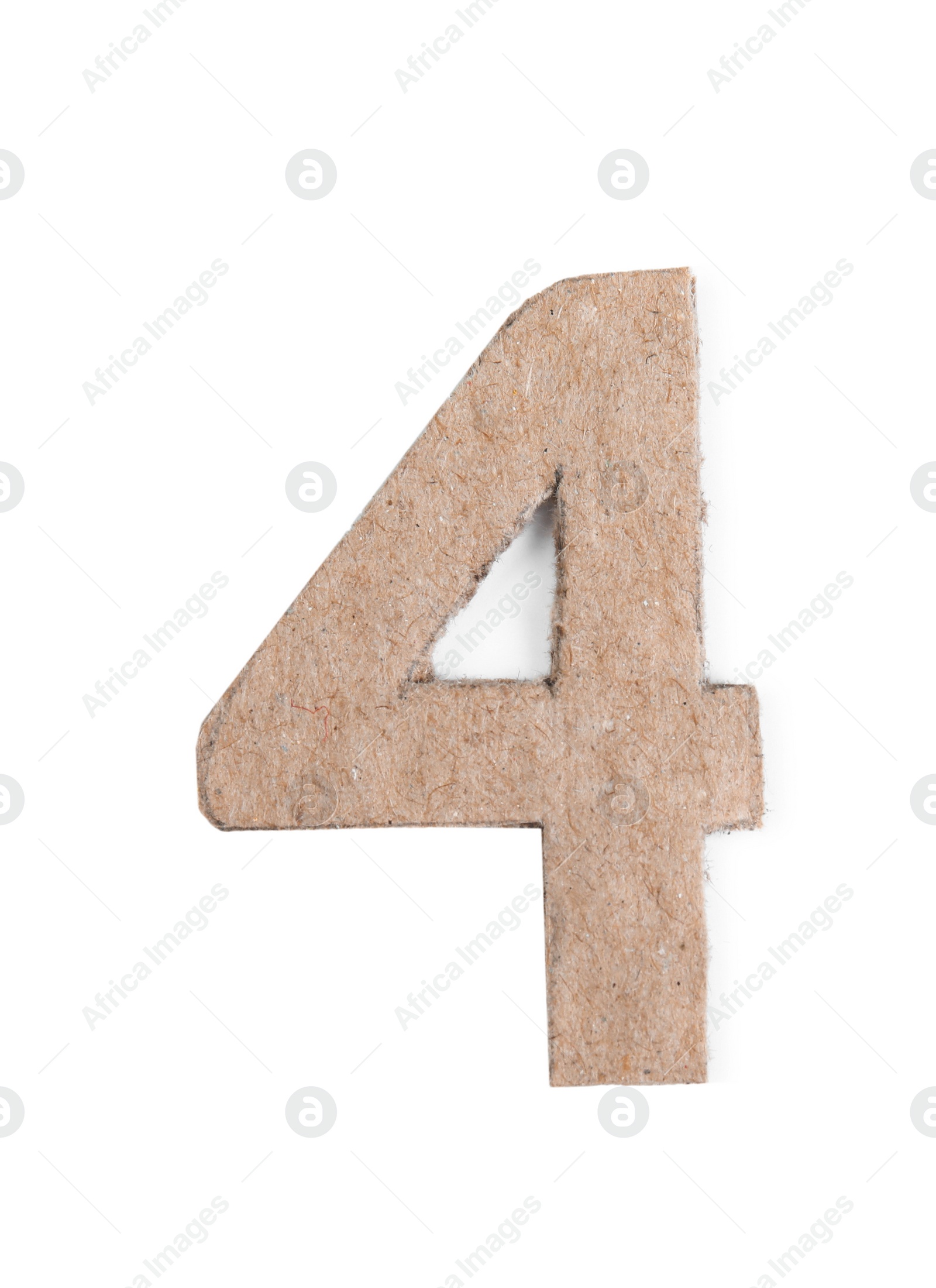 Photo of Number 4 made of cardboard isolated on white