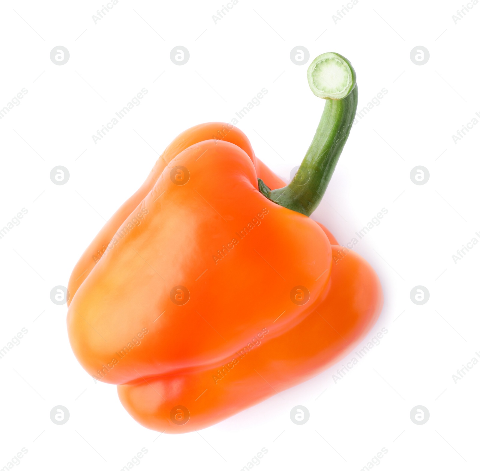 Photo of Ripe orange bell pepper isolated on white, top view