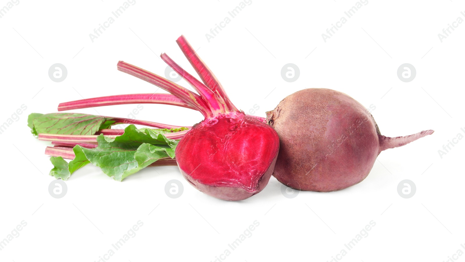 Photo of Raw ripe beets with stems isolated on white