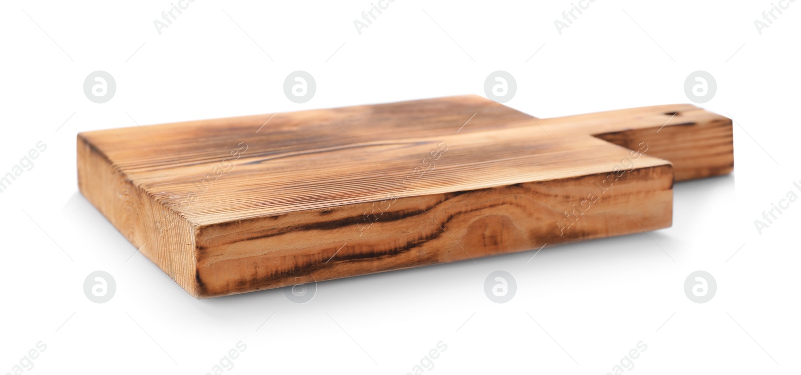 Photo of Wooden board on white background. Kitchen accessory