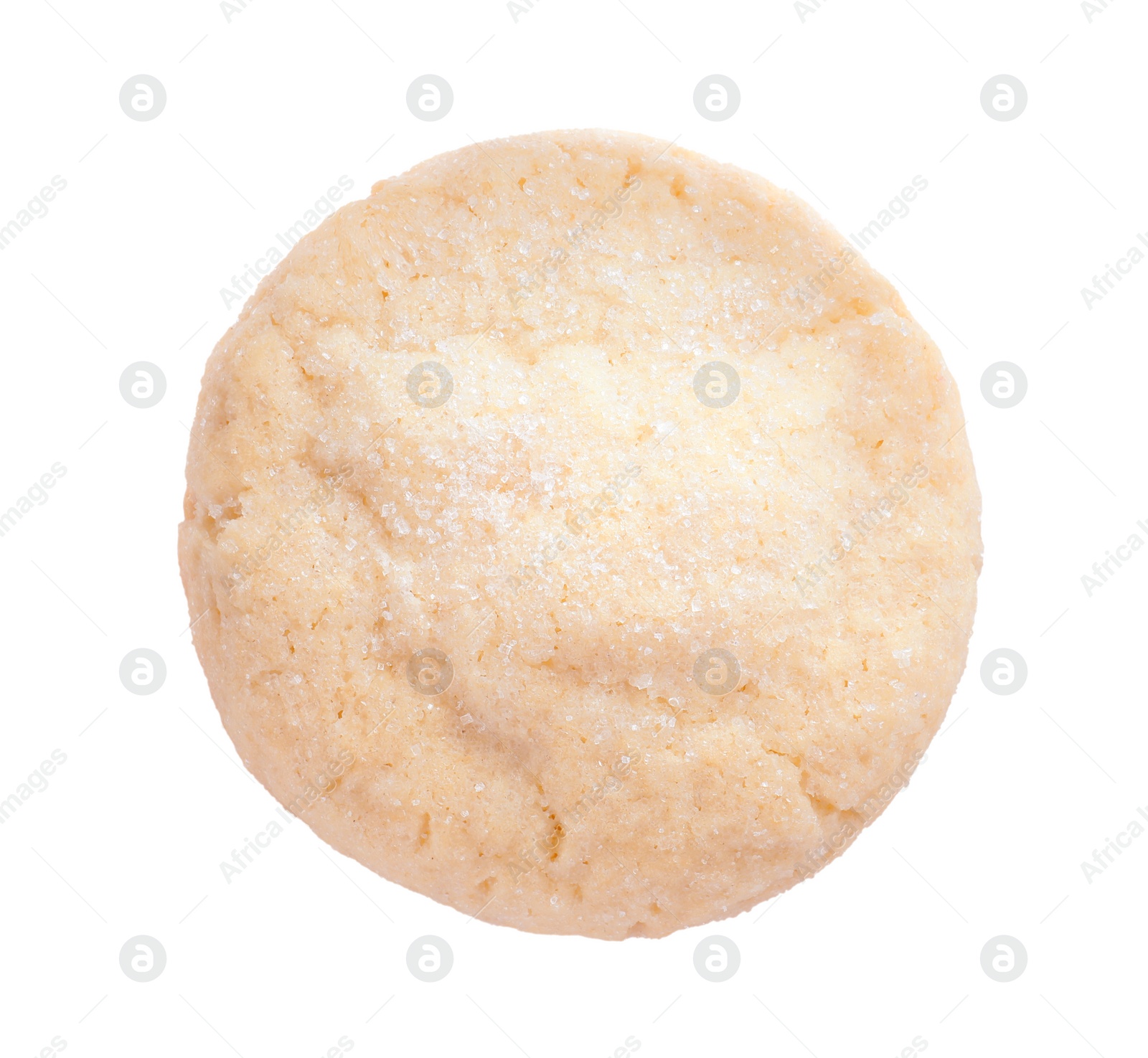 Photo of One tasty sugar cookie isolated on white, top view