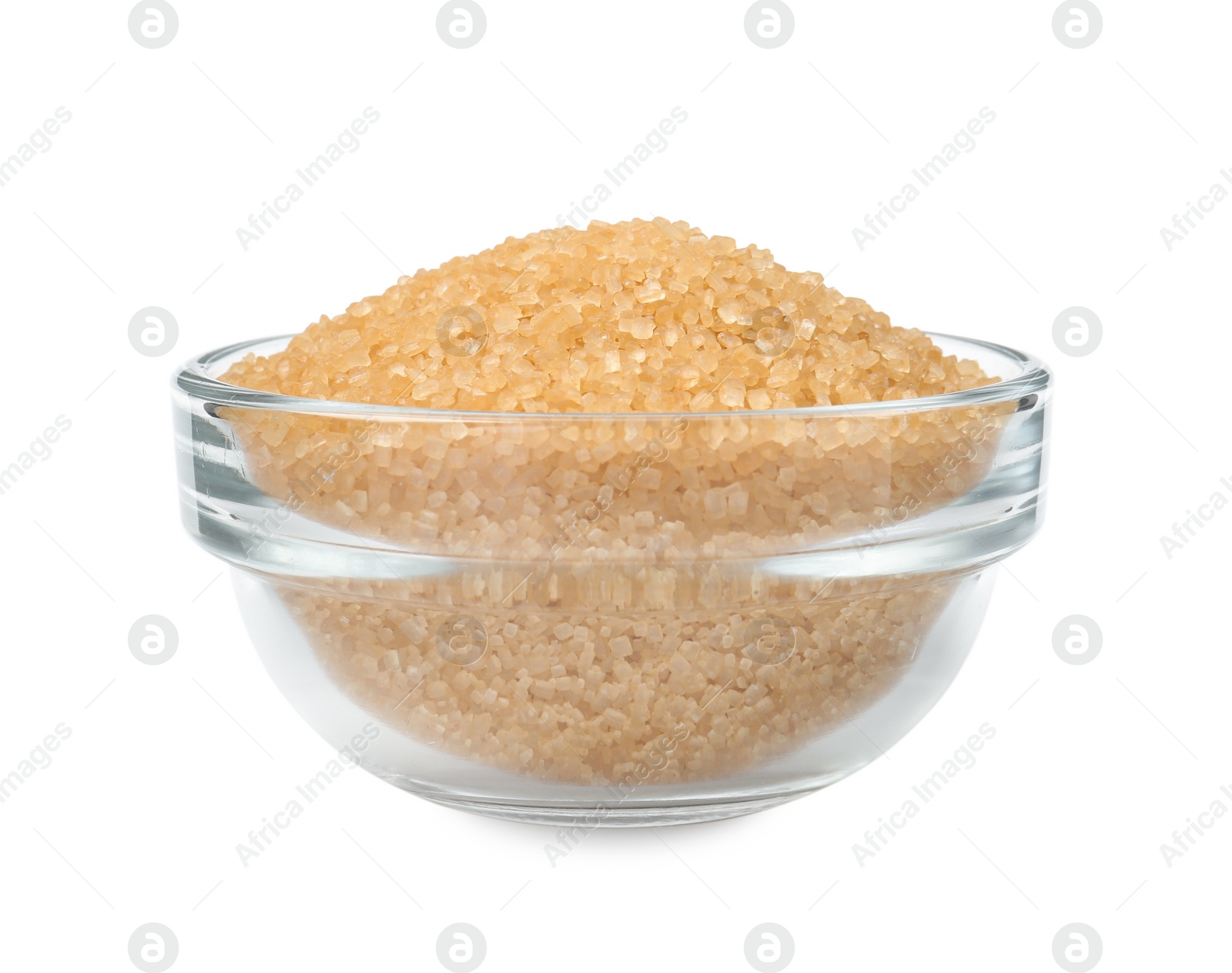 Photo of Brown sugar in glass bowl isolated on white