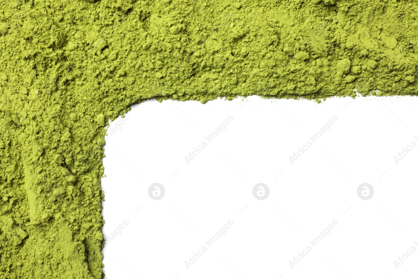 Photo of Green matcha powder isolated on white, top view