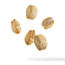 Image of Rolled oat flakes falling on white background