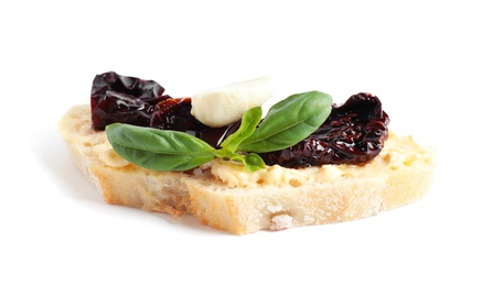 Delicious tomato bruschetta on white background. Traditional Italian antipasto