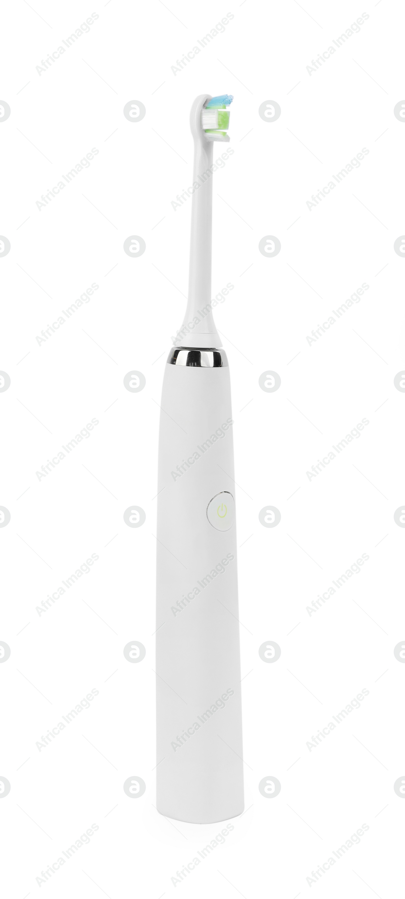 Photo of Electric toothbrush isolated on white. Dental care
