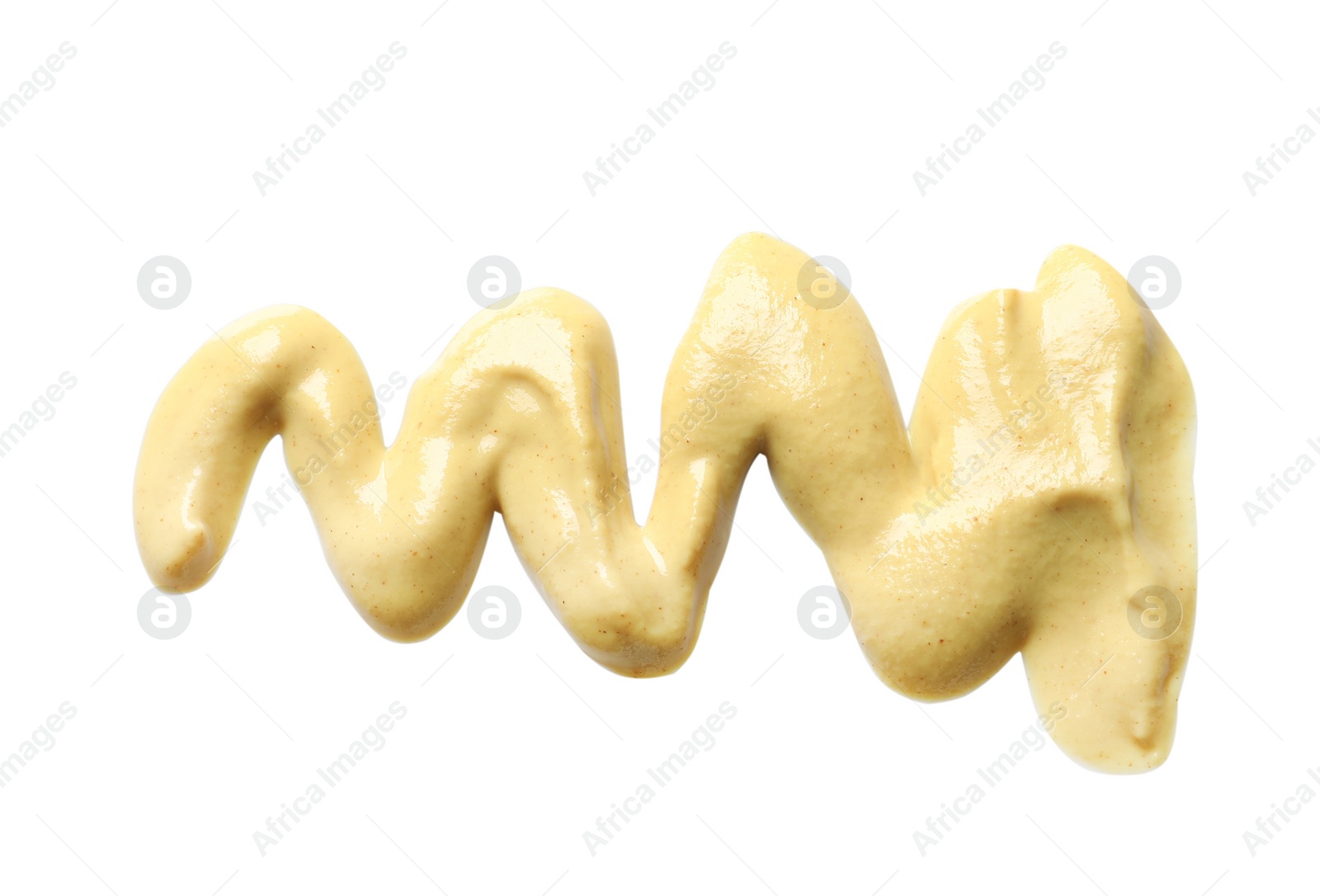 Photo of Delicious mustard on white background, top view. Spicy sauce