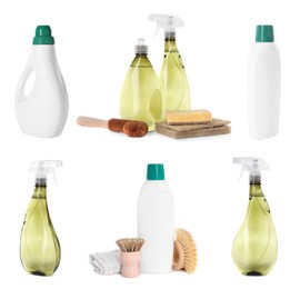 Image of Set of eco-friendly cleaning products isolated on white