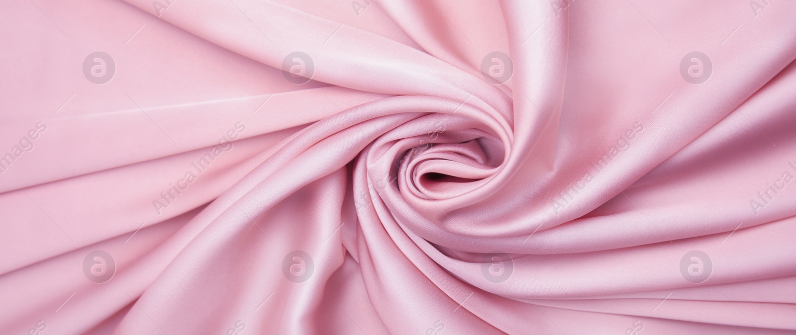 Image of Pink silk fabric as background, top view. Banner design