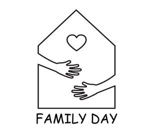 Illustration of Happy Family Day.  house, hands and heart on white background
