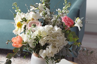 Photo of Beautiful bouquet of different fresh flowers indoors