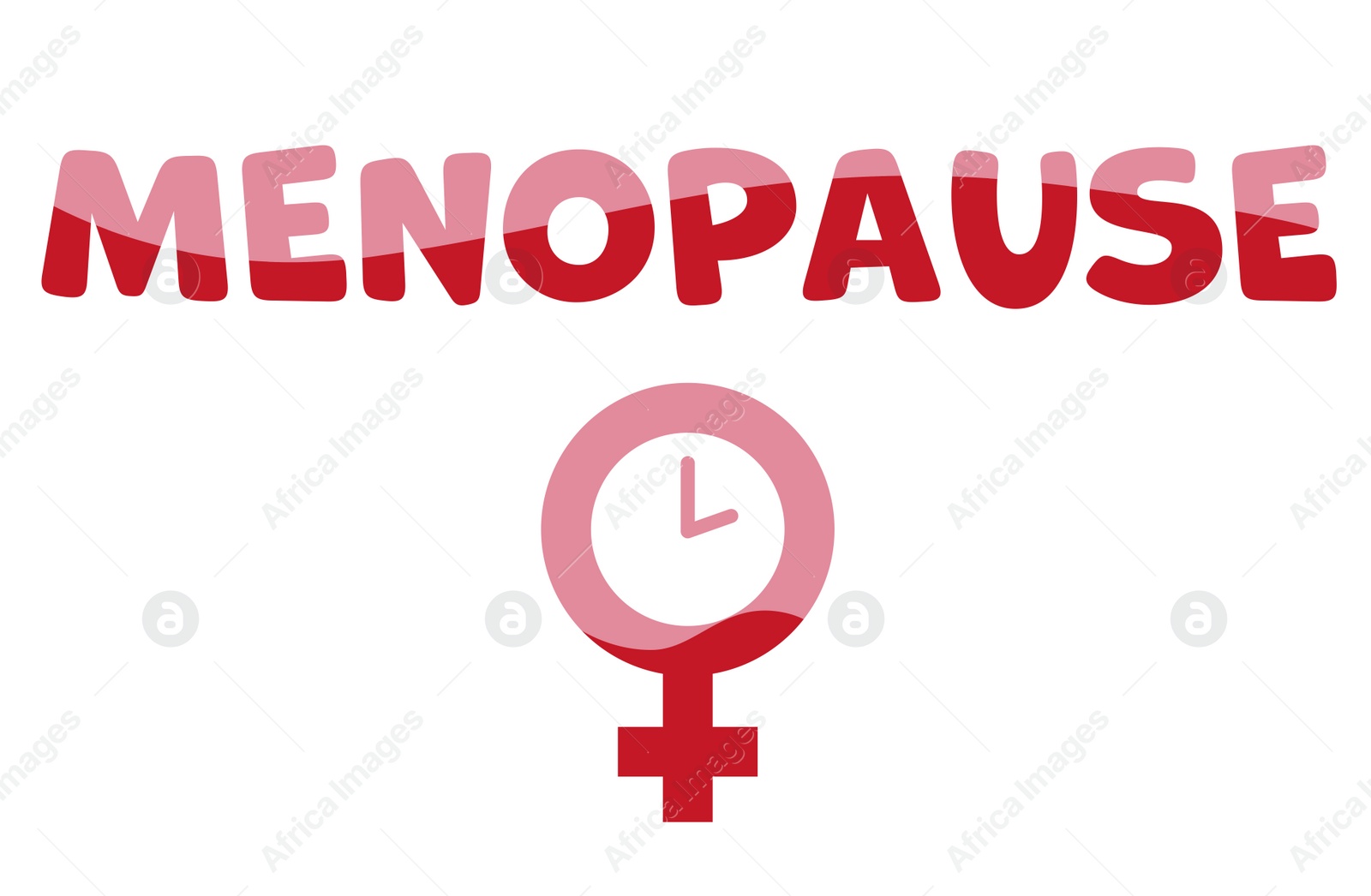 Illustration of Women's health changes. Female gender symbol with clock inside under word Menopause on white background