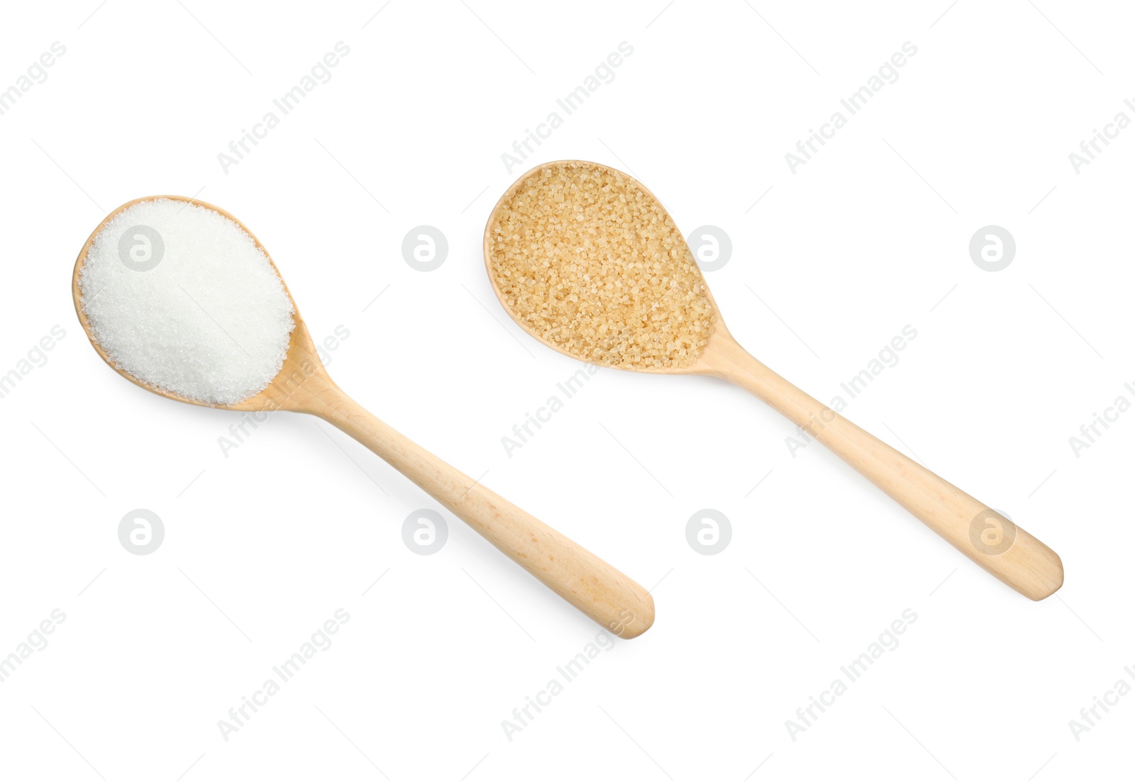 Image of Different types of sugar isolated on white, top view