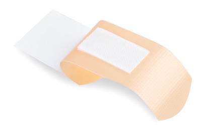 Photo of One medical adhesive bandage isolated on white