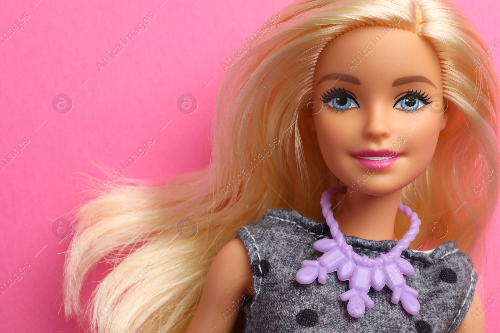 Photo of Mykolaiv, Ukraine - September 4, 2023: Beautiful Barbie doll on pink background, space for text