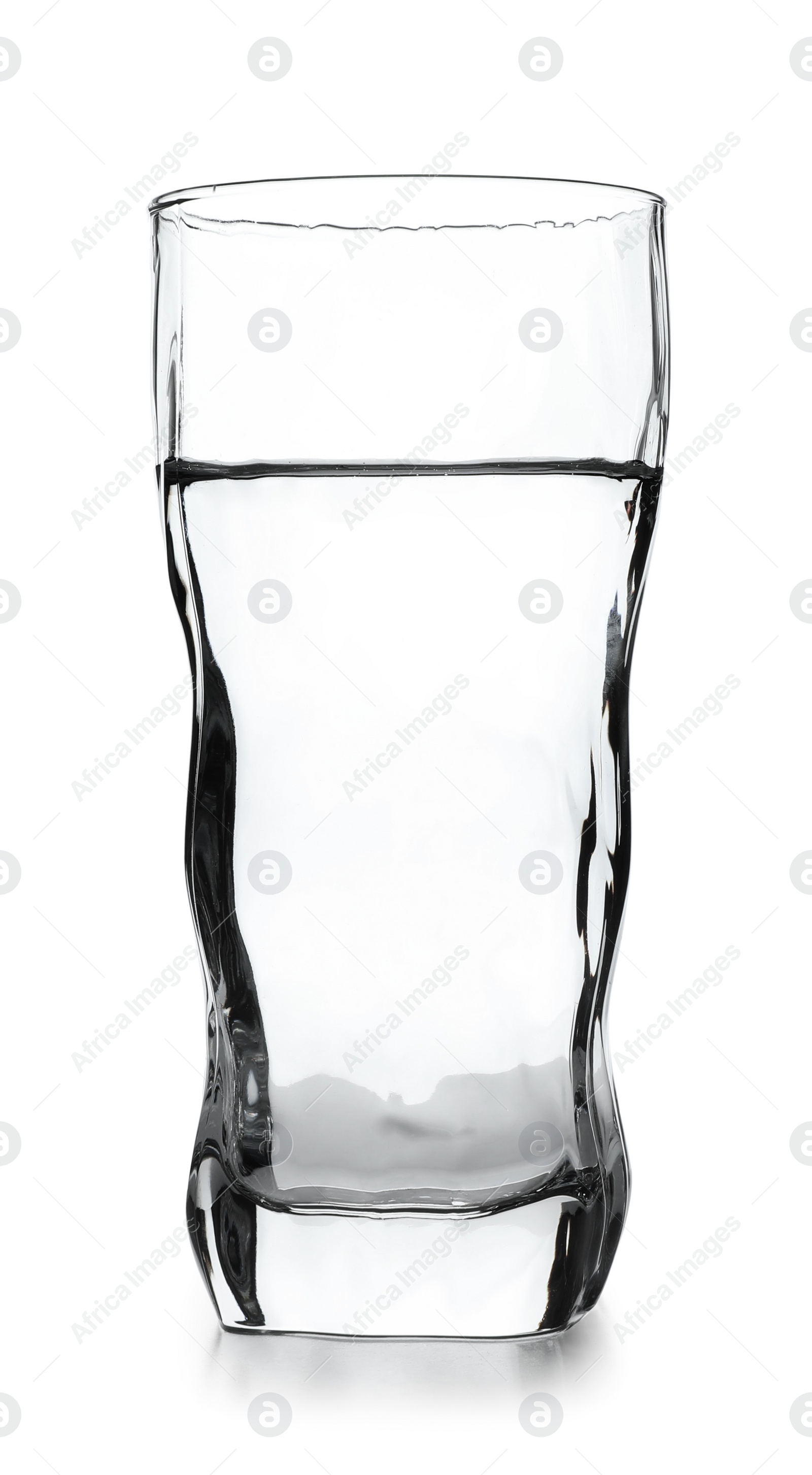 Photo of Glass of cold clear water on white background. Refreshing drink