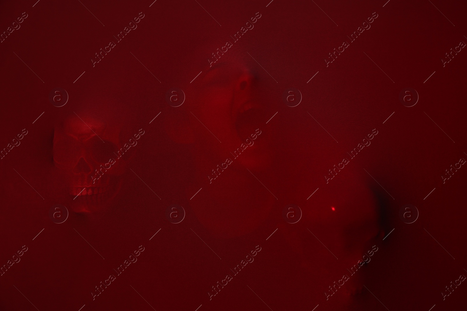 Photo of Silhouette of creepy ghost with skulls behind red cloth