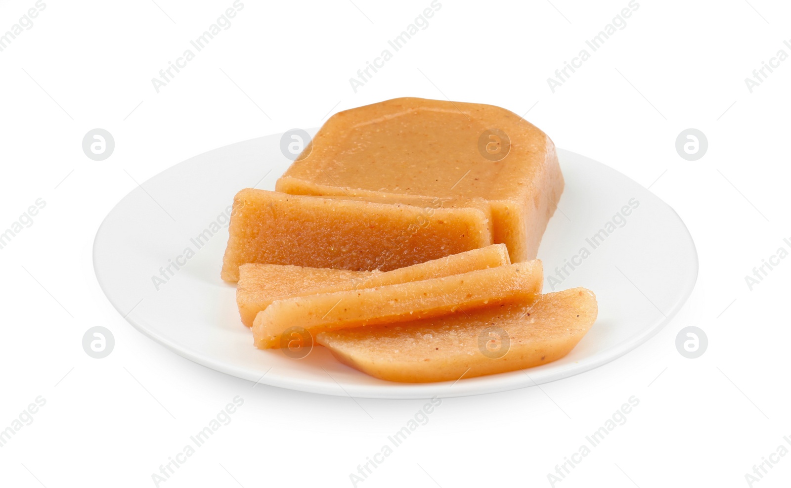 Photo of Delicious sweet quince paste isolated on white