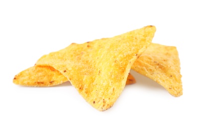 Photo of Tasty Mexican nachos chips on white background