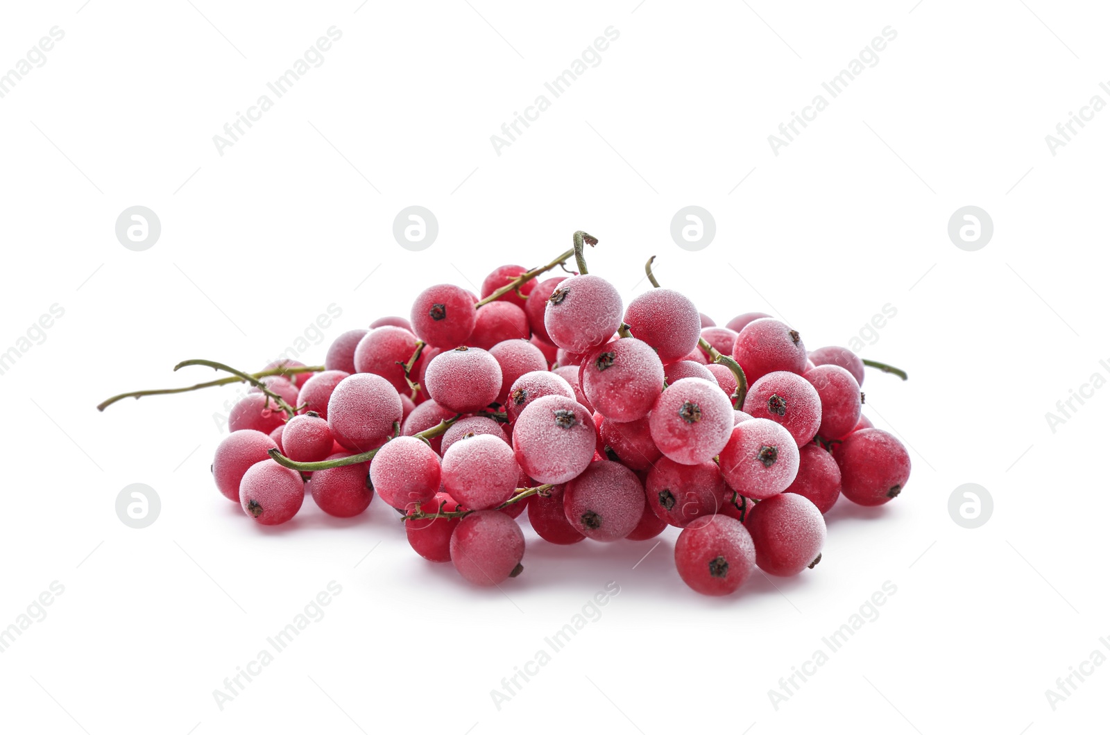 Photo of Heap of tasty frozen red currants on white background