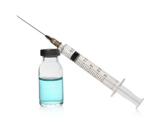 Syringe with vial of medicine isolated on white