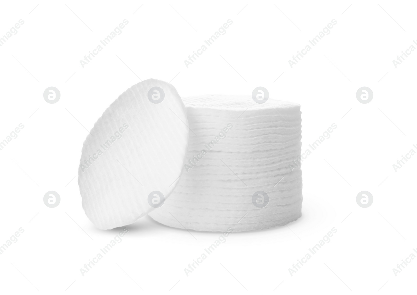 Photo of Stack of soft clean cotton pads isolated on white