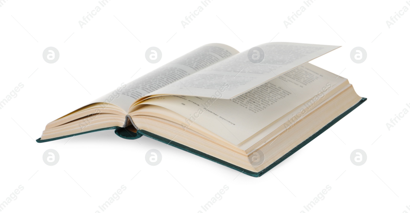 Photo of Open old hardcover book isolated on white