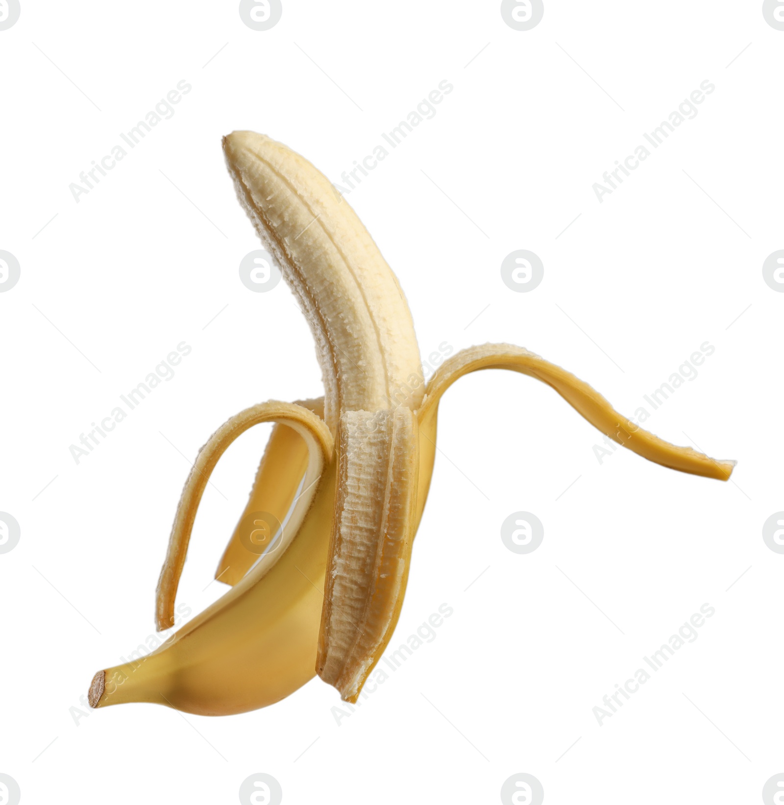 Photo of Delicious ripe peeled banana isolated on white