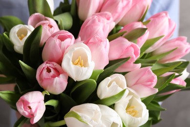 Big bouquet of beautiful tulips, closeup view