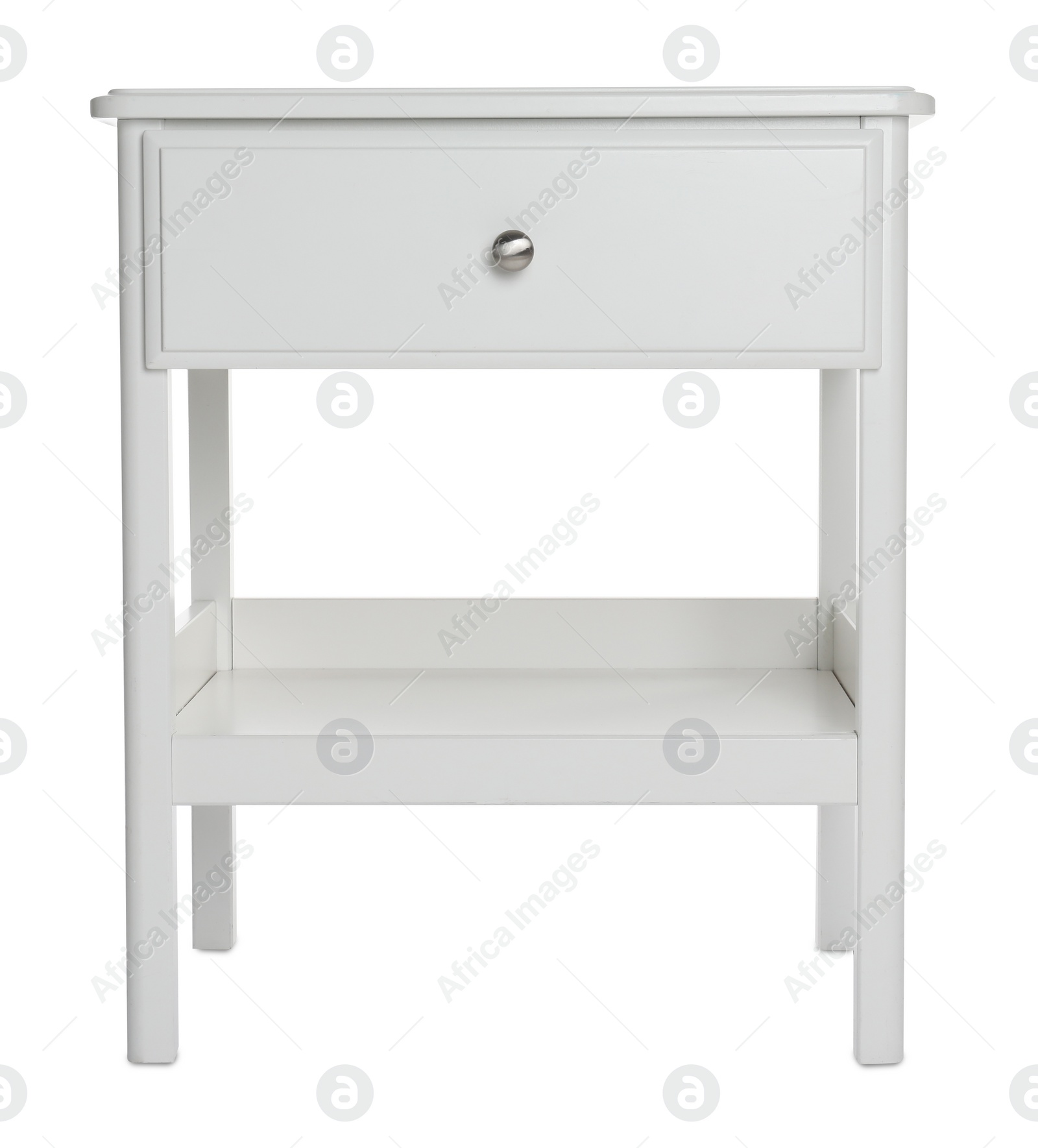 Photo of Stylish wooden bedside table isolated on white