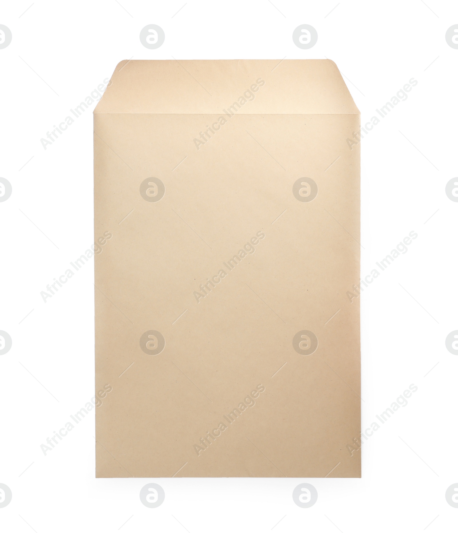 Photo of One blank kraft paper envelope isolated on white