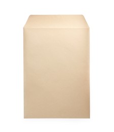 Photo of One blank kraft paper envelope isolated on white