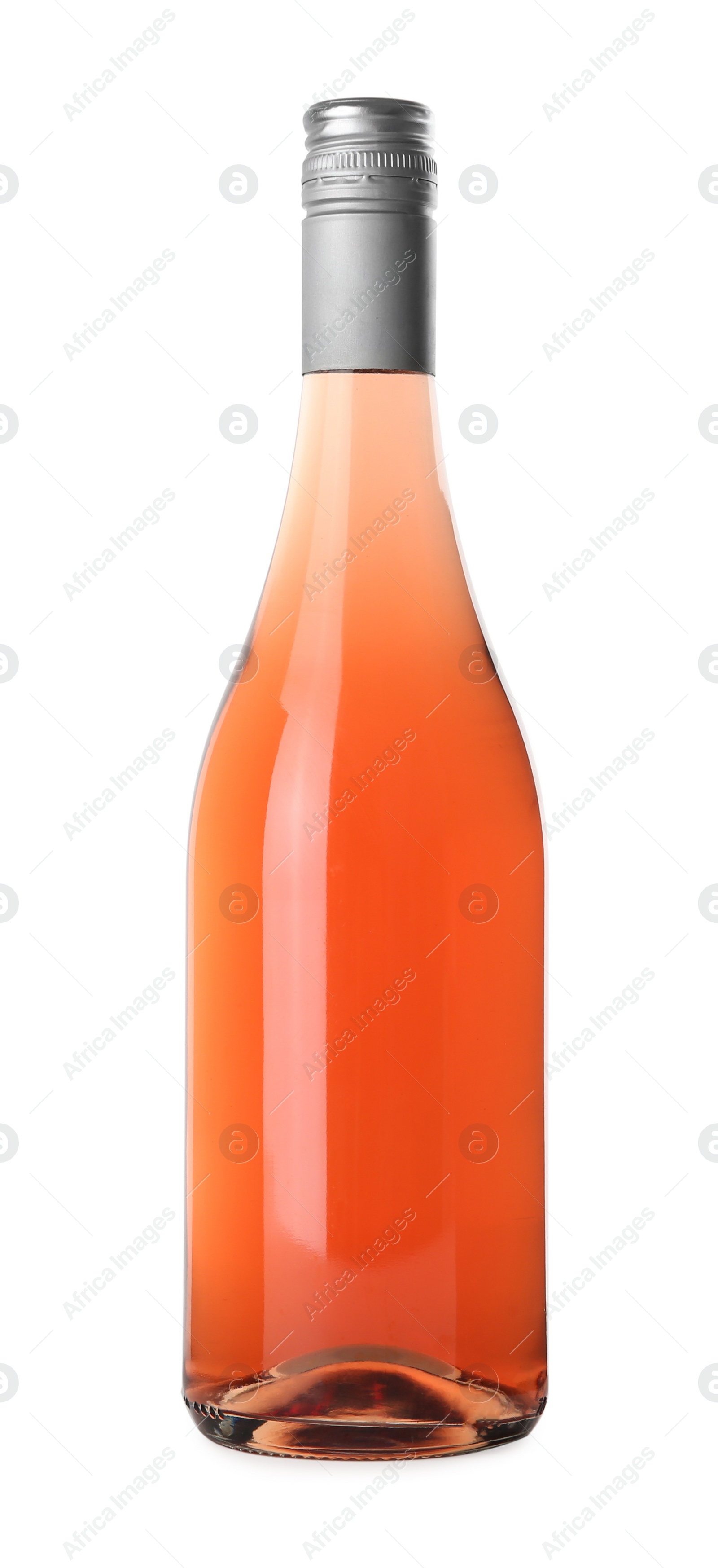 Photo of Bottles of delicious rose wine on white background. Mockup for design