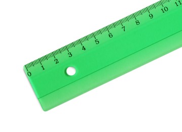 Ruler with measuring length markings in centimeters isolated on white, top view