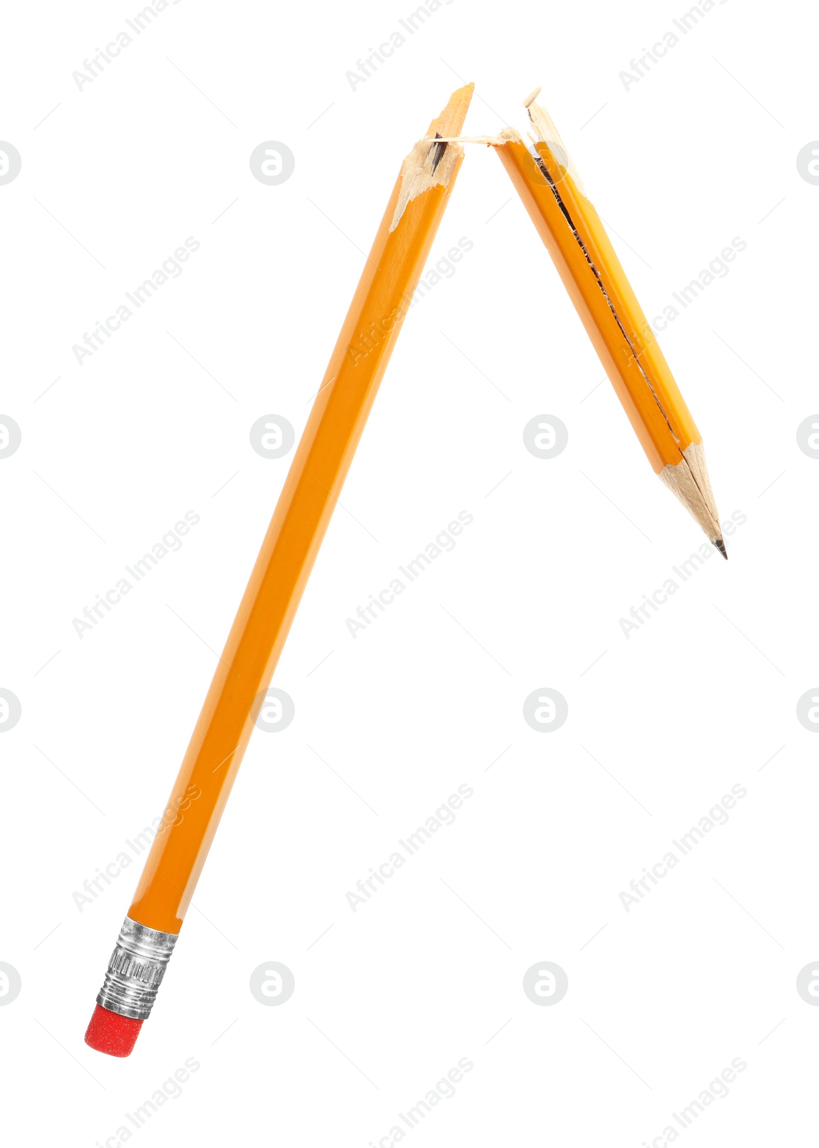 Photo of Broken graphite pencil on white background. School stationery