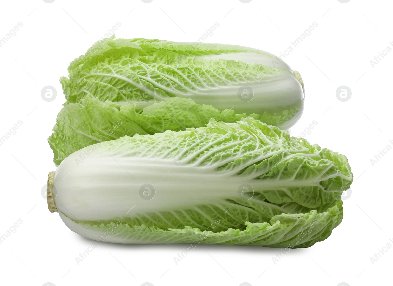 Photo of Fresh tasty Chinese cabbages on white background