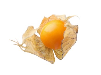 Photo of Ripe physalis fruit with calyx isolated on white