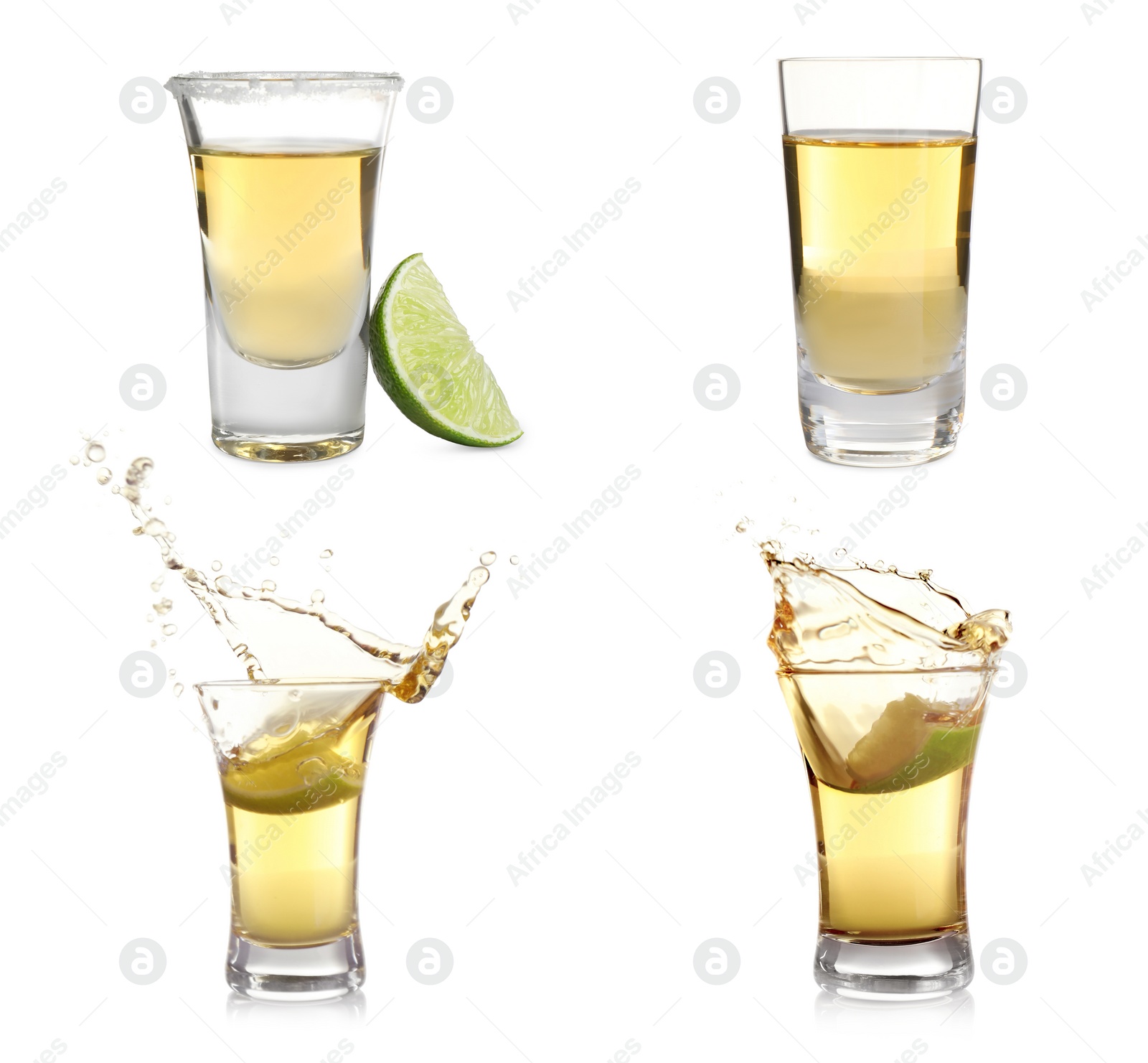 Image of Set of Mexican Tequila shots on white background