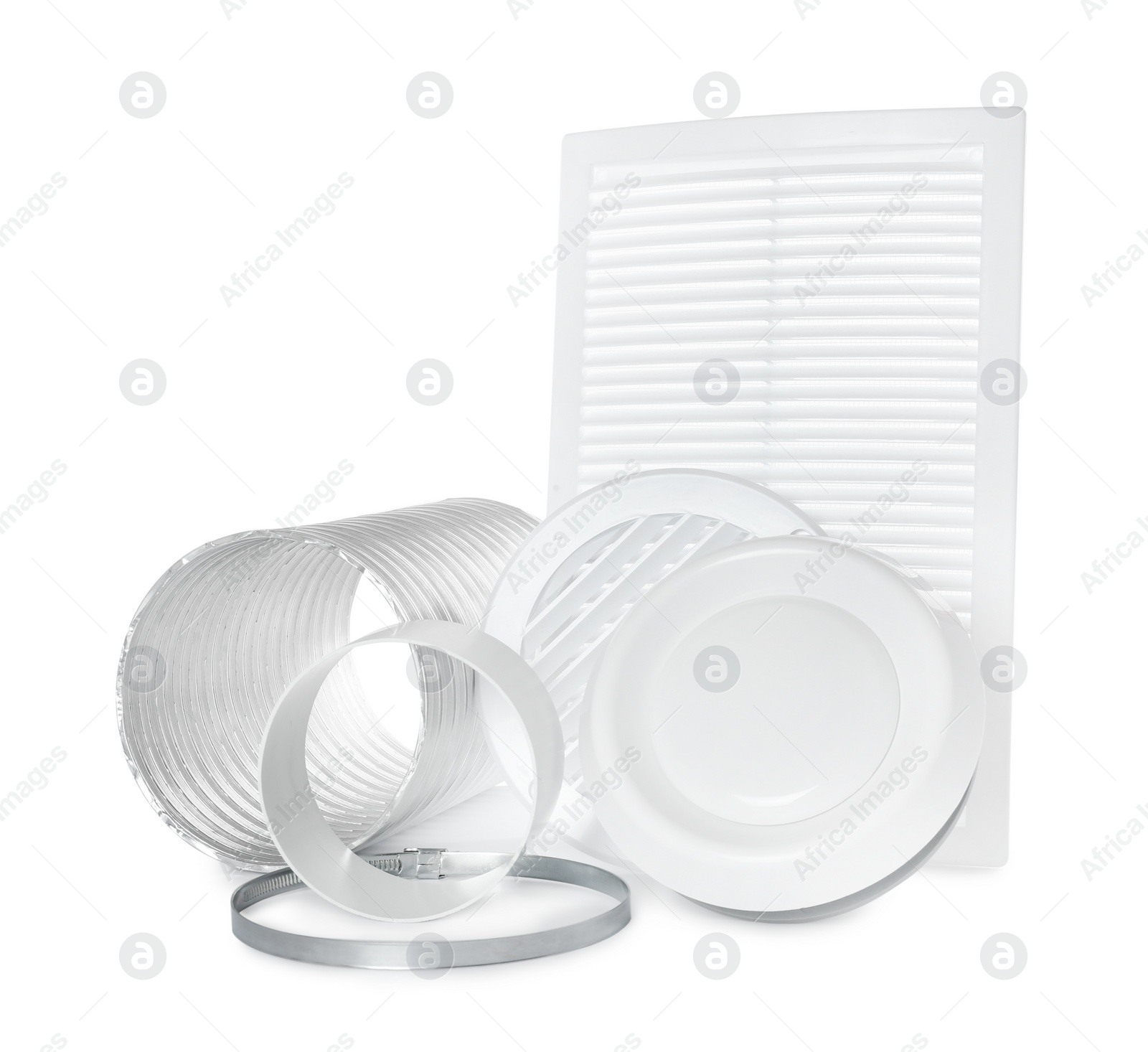 Photo of Parts of home ventilation system isolated on white