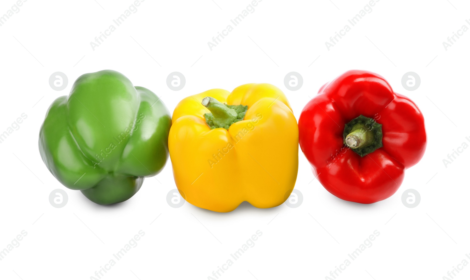 Photo of Fresh ripe colorful bell peppers isolated on white