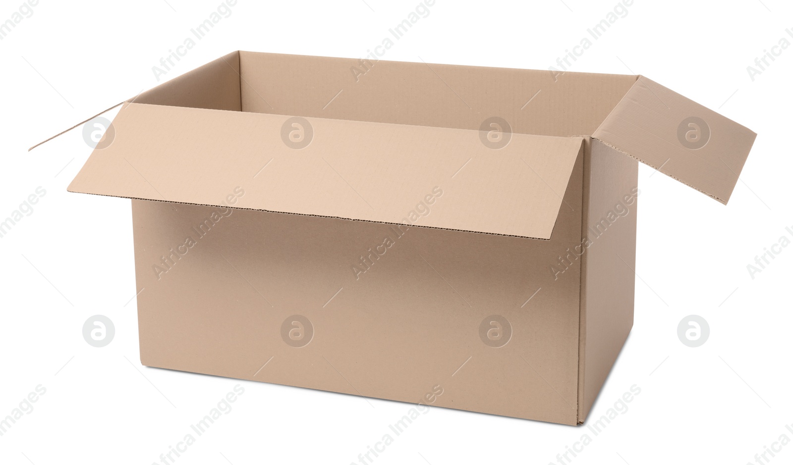 Photo of One open cardboard box isolated on white